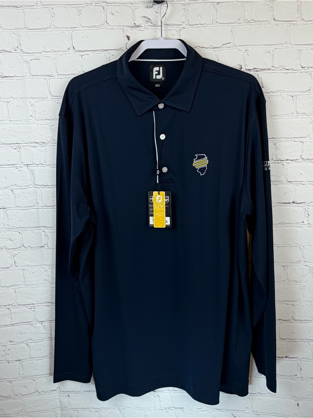 FootJoy Men’s UV Long Sleeve Navy Performance Polo with Illinois Bank Crest